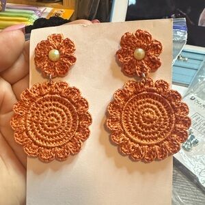 Handcrafted Orange Crochet Flower Earrings